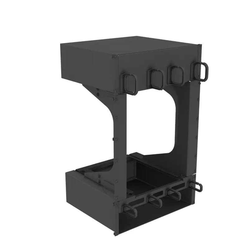 The air inlet duct has been designed in collaboration with Cisco for use with the Cisco Catalyst 9606R switch. The duct geometry optimizes thermal performance of the switch by channeling the air from the lower front inlet duct to the upper rear exhaust port of the duct.