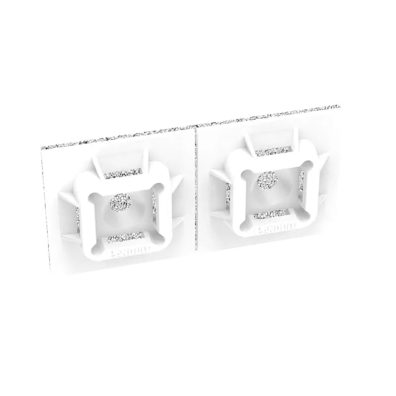 Panduit s ABM100-AV-C 4-way adhesive cable tie mounts are applied with high bond mount adhesive tape and made of Nylon 6.6. They have been designed for fast installation and long-term performance and reliability. These mounts can be used with miniature, intermediate, and standard cable ties and are intended for use in indoor, high-temperature environments. The mounts are 1 x 1 (25.4mm x 25.4mm), supplied in strips of 2, are white in color and come in packages of 100.