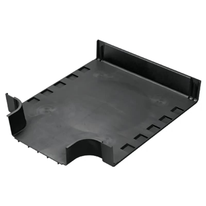 The FiberRunner 24x4 Horizontal Tee creates a 90 horizontal branch with a 12x4 exit from a straight horizontal run. The horizontal tee provides versatility due to multiple spillout options that include spill-over fittings and the vertical tee which accepts a three-sided trumpet, transition to corrugated tubing and the FiberRunner System.