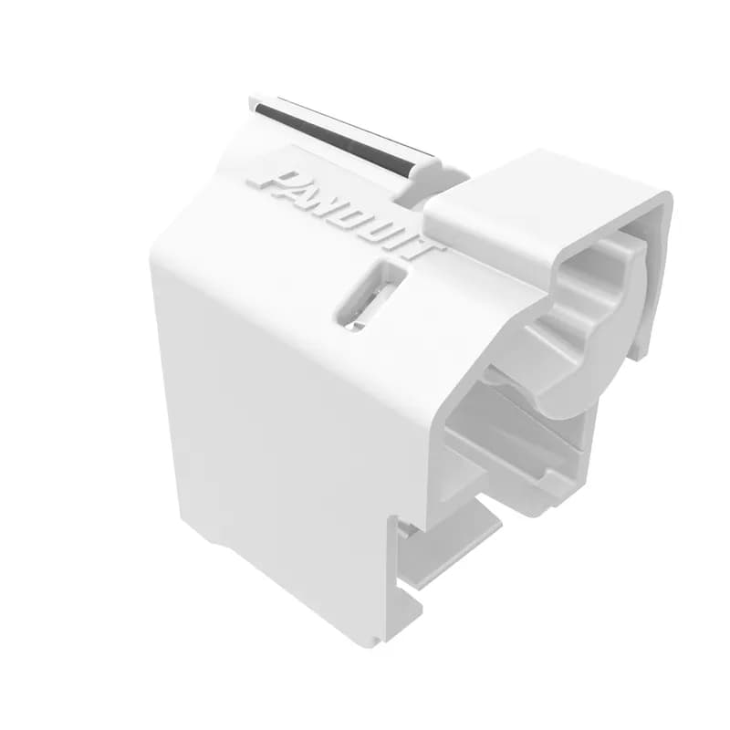 The Lock-In device secures patch cord connections to prevent unauthorized access or accidental removal. Standard device is used when jacks mount flush with the surface. Extended hood protects locking mechanism. Includes 100 off white devices and five removal tools.