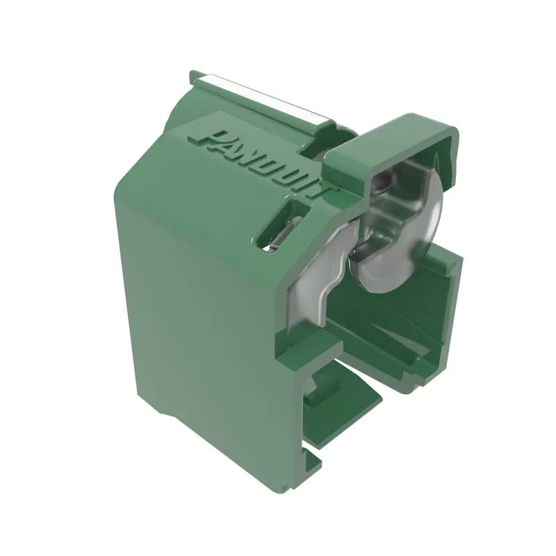 The Lock-In device secures patch cord connections to prevent unauthorized access or accidental removal. Recessed device is used when jacks mount slightly deeper from the surface. Extended hood protects locking mechanism. Includes 10 green devices and one removal tool.