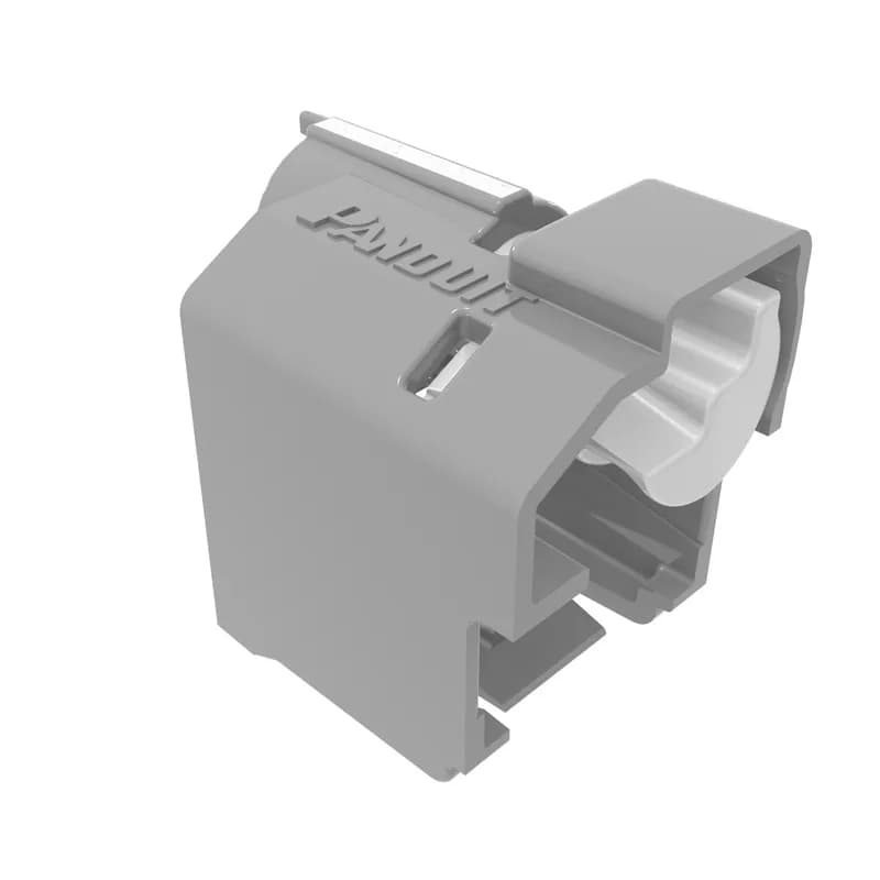 The Lock-In device secures patch cord connections to prevent unauthorized access or accidental removal. Standard device is used when jacks mount flush with the surface. Extended hood protects locking mechanism. Includes 100 gray devices and five removal tools.