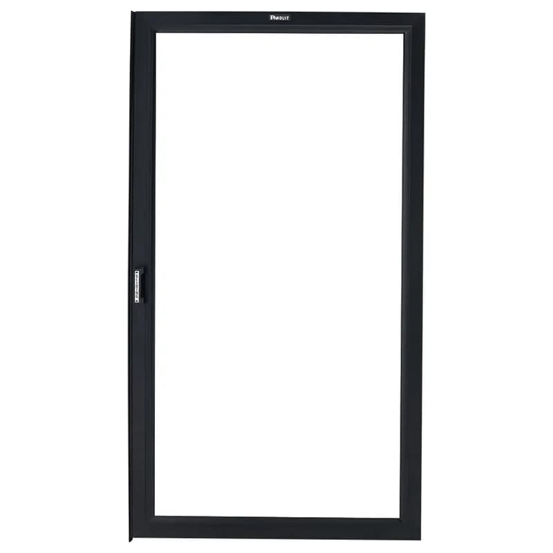 The Net-Contain Single Sliding Door is part of the Universal Single Row Containment System. It is for a 3-foot (900mm) aisle width and has a right hand opening. It is silver.