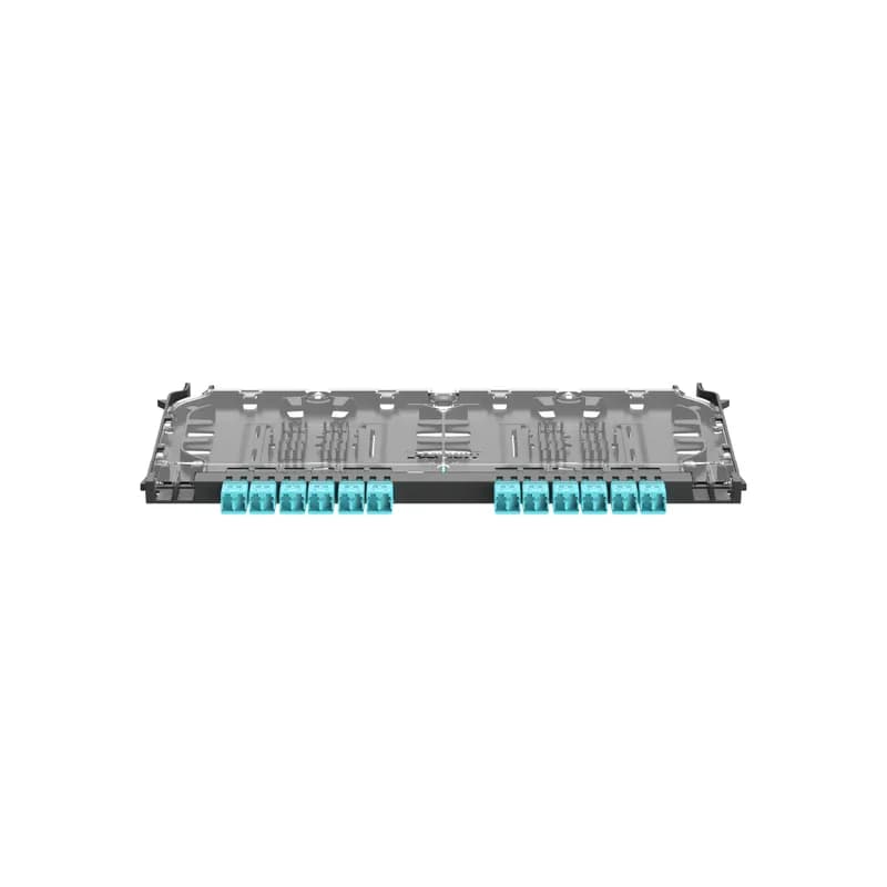 FlexCore Front Access ODF Fiber Optic Splice Cassette, Multimode (OM4) 24-fiber LC Duplex to Ribbon Pigtails, Ultra IL