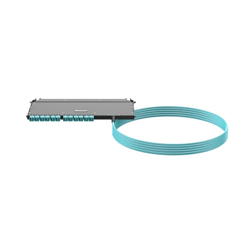OM4 Multi Mode 24 Fiber Indoor Small Diameter Trunk, Plenum, FlexCore Front Access ODF LC Cassette, Right side Blunt end, Optimized Insertion Loss, No pulling Eye - 50 Feet