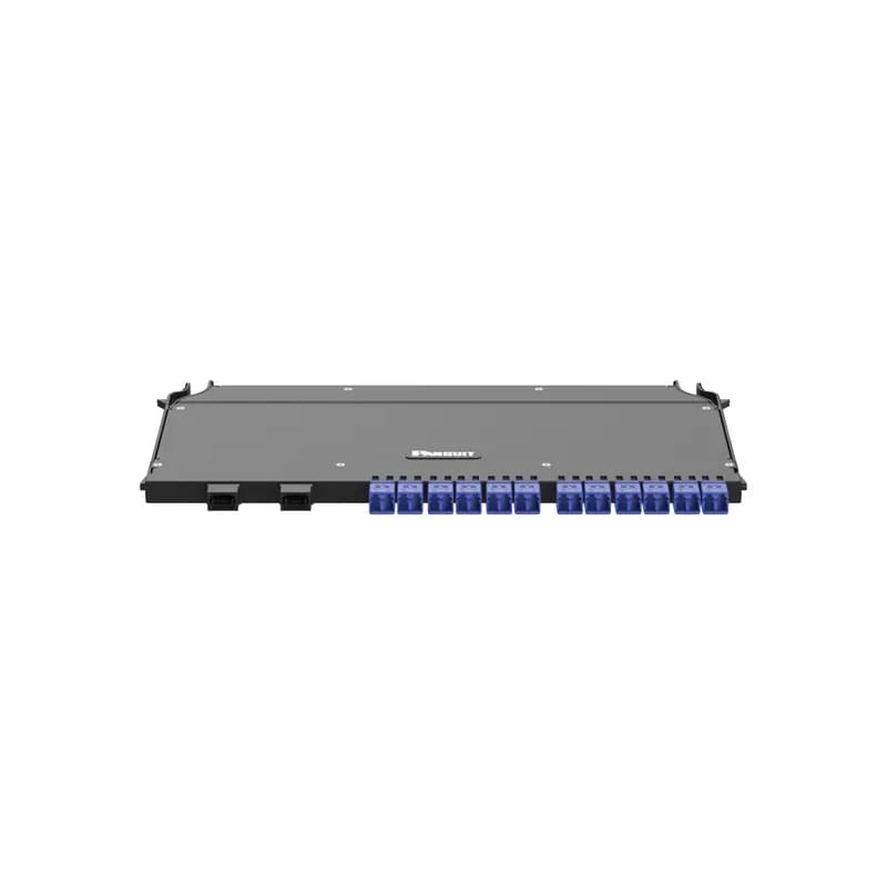 FlexCore Front Access ODF Fiber Optic Cassette, Singlemode (OS2) 24-fiber LC Duplex to 2xMPO-12, Method A Straight, Standard IL, Left Hand Orientation