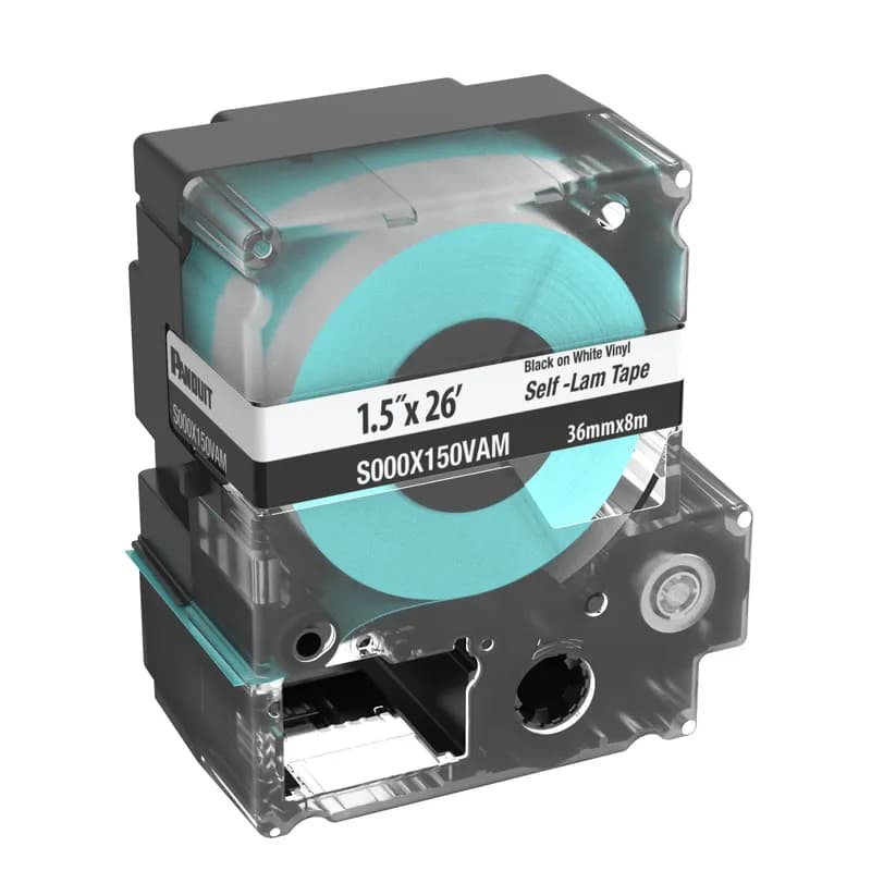 MP Self-Laminating Label Cassette, 1.50" W x 26' L, 10 - 6 AWG Wire/Cable, Cat. 5e/6/6A UTP and Cat. 5e FTP, White Print-On Area, Vinyl, Clear/White, 1 pc. Package Quantity.