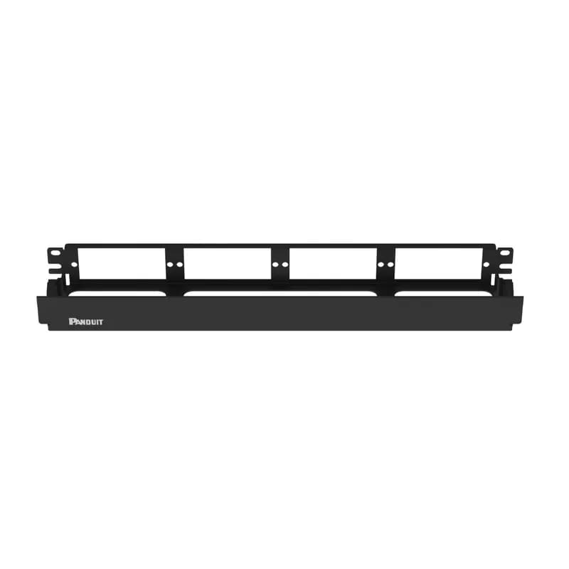 The flat fiber patch panel is used with Fiber Cassette Bracket (FLEX-OPTI-1RU) and Rear Cable Manager (FQCRCML) and holds up to four Opticom Cassettes or FAP adapter panels. It is compatible with all 19 wide EIA rack mount installations, is black powder coated steel, and fits in a 1 RU footprint.