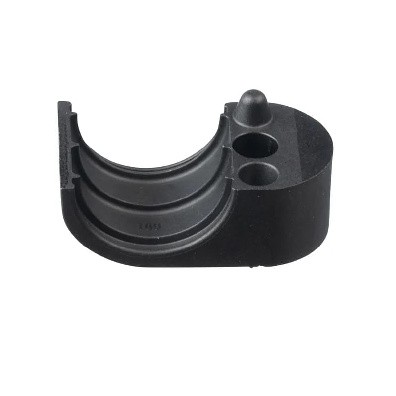 Panduit CLC100X1S8TL370 is a single-position half clamp that pairs with another to form a fully secured clamp used to secure 1" corrugated loom tubing. The pieces include ribbing to interface with the ridges of the corrugated loom tubing. These are made of heat-stabilized glass-filled nylon and are black in color. These are sold in packages of 250 pieces (bag contents provide 125 finished clamps).