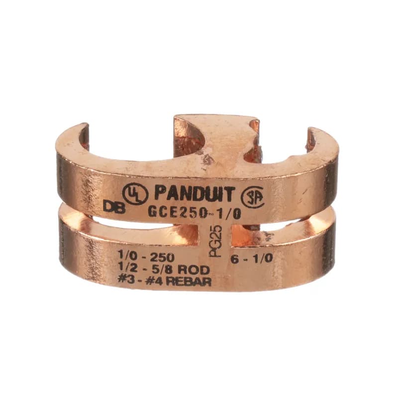 The GCE1/0-1/0-L E Style Ground Connector is designed to enhance the crimp process using technology that meets IEEE STD 837-2002 and REV 2014. Has a wide-range taking ability; multi-conductor design provides flexibility with minimum number of parts. Slotted design allows quick, easy assembly while the pre applied conductive antioxidant compound ensures a high quality mechanical and electrical bond. UL467 & CSA certified for grounding, bonding and suitable for direct burial in earth or concrete.