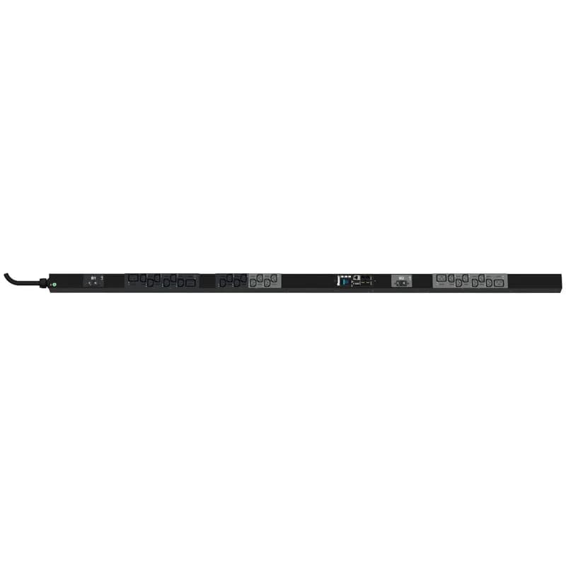 This Panduit G5 Monitored & Switched per Outlet PDU features (20) C13 and (4) C19 outlets. It is a 32 amp, 230 V, single phase PDU with an IEC 60309 2P+E 6h 32A (IP44) input plug and a 10 foot (3m) power cord.