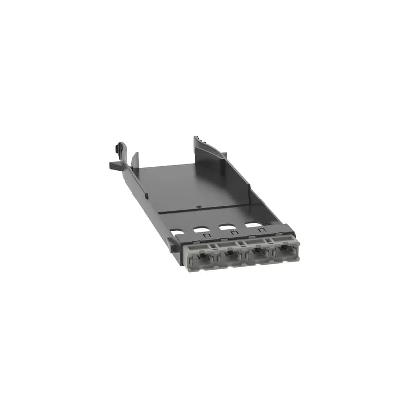 This HD Flex Fiber Adapter Panel features 4 MPO ports with type B adapters. It features key MPO up to key MPO down adapters and is charcoal gray.