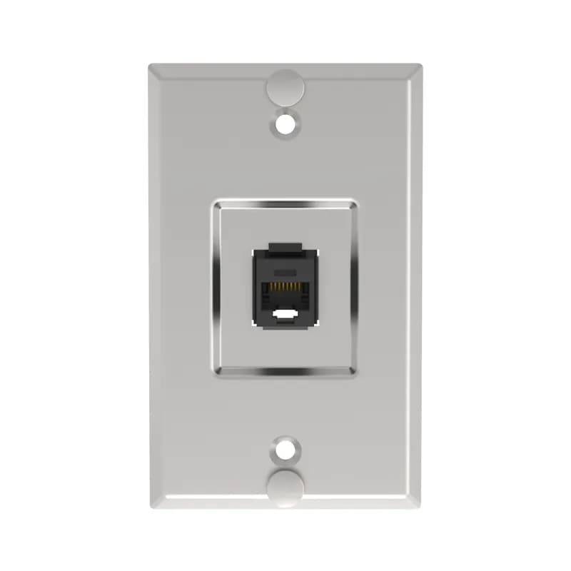 Panduit KWPK6 - The keystone single gang wall phone plate is made of stainless steel and is kitted with one Cat 6 punchdown keystone jack module. The plate includes mounting studs for standard wall mount telephones.