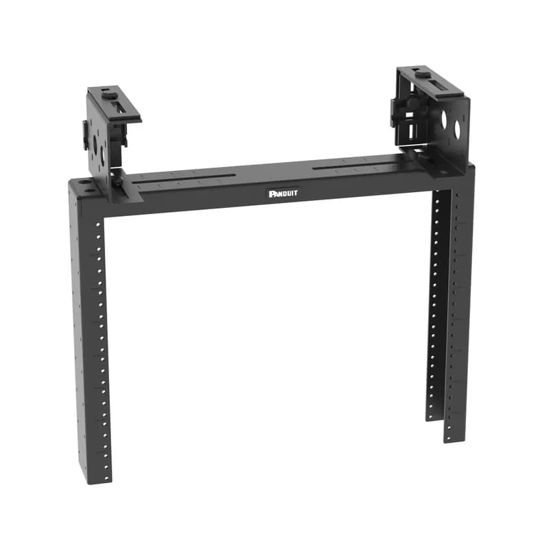 The PanZone Overhead Distribution Rack expands rack space above a rack or cabinet to maximize space in data centers and telecommunications rooms. The overhead rack can mount to most overhead racks or cable trays, or be suspended from the ceiling in numerous configurations. This distribution rack enables the deployment of zone areas for greater scalability and quicker server deployments. The overhead rack is 8 RU, made of steel, and is black.