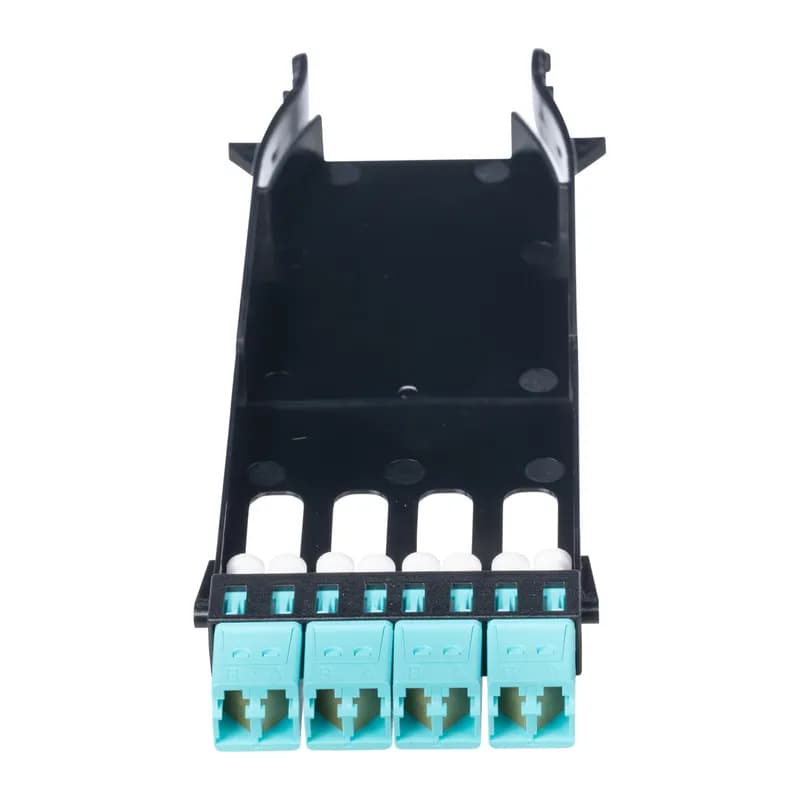 The HD Flex FAP Cassette features 4-ports and has duplex LC multimode adapters. It is aqua with zirconia sleeves with integral shutters to prevent contamination.