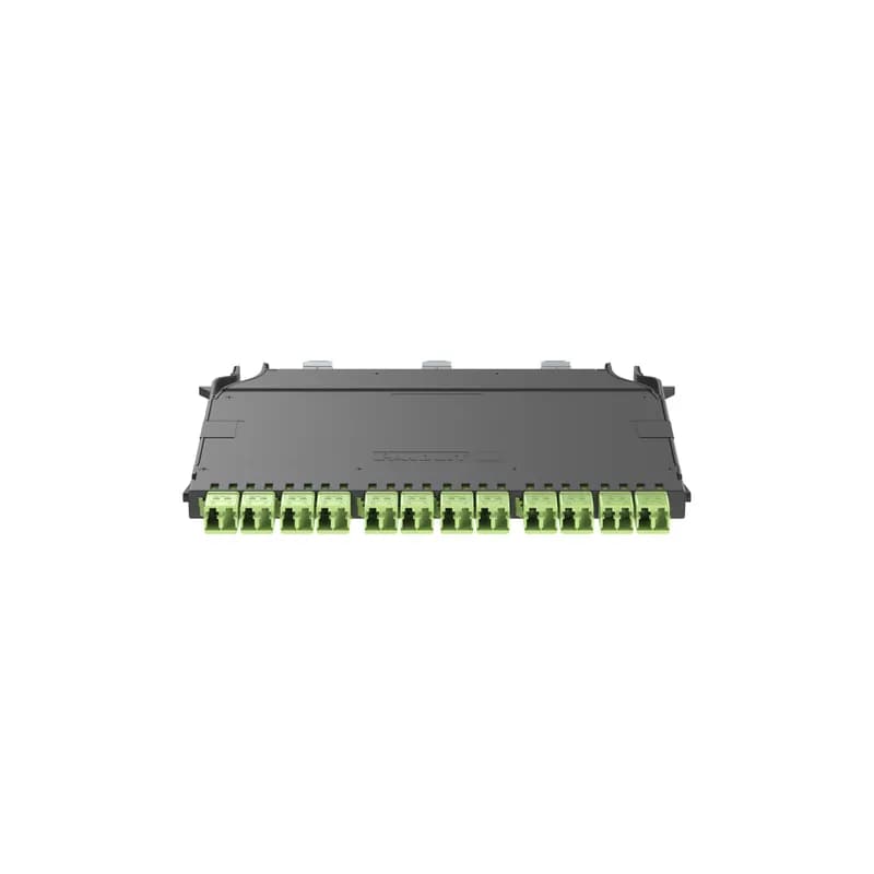 Panduit FHC3WA-24H-10B - The HD Flex 4-to-1 Breakout Cassette is OM5 3 MPO to 12 Duplex LC and supports 24 fibers total. It is ultra low loss IL and uses Method B polarity. The 12-port cassette has a black cover with three charcoal gray MPO connectors and 12 lime duplex LC adapters with integral shutters to prevent contamination.