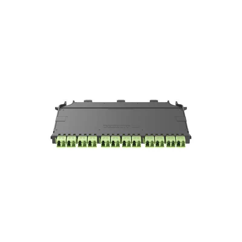 Panduit FHC3WA-24H-10A - The HD Flex 4-to-1 Breakout Cassette is OM5 3 MPO to 12 Duplex LC and supports 24 fibers total. It is ultra low loss IL and uses Method A polarity. The 12-port cassette has a black cover with three black MPO connectors and 12 lime duplex LC adapters with integral shutters to prevent contamination.