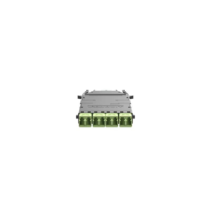 Panduit FHC3WA-08H-10B - The HD Flex 4-to-1 Breakout Cassette is OM5 MPO to LC and supports 8 fibers total. It is ultra low IL and uses Method B polarity. The 4-port cassette has a black cover with a charcoal gray MPO connector and 4 lime duplex LC adapters with integral shutters to prevent contamination.