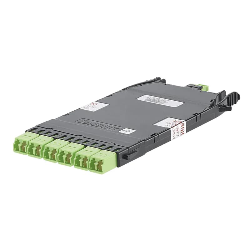 Panduit FHCWO-12-10U - The HD Flex Cassette is OM5 MPO to LC and supports 12 fibers total. It is optimized IL and uses Universal polarity. The cassette has a black cover with a black MPO connector and 6 lime duplex LC adapters with integral shutters to prevent contamination.