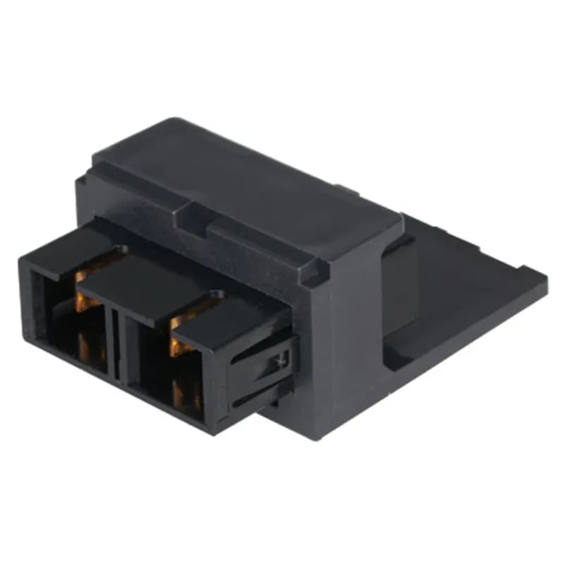 The Mini-Com Duplex SC Adapter is a small form factor (SFF) adapter with integrated panel retention clips and are TIA/EIA-605 FOCIS-10 compatible. It couples two SC duplex connectors in two Mini-Com module spaces and features a black fiber adapter along with a black module and has zirconia split sleeves.