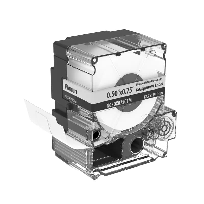 Panduit N050X075C1M - The N050X075C1M Cassette includes both label material and ribbon for easy changeover. For use with the MP300 Printer. Nylon Cloth. 0.50" x 0.75 (12.7 mm x 19.05 mm). Color Black on White. 275 labels per cassette. 1 cassette per package.