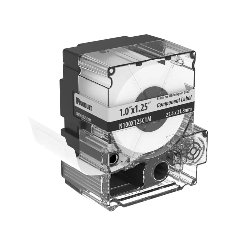 Panduit N100X125C1M - The N100X125C1M Cassette includes both label material and ribbon for easy changeover. For use with the MP300 Printer. Nylon Cloth. 1.00" x 1.25" (25.4 mm x 31.75 mm). Color Black on White. 180 labels per cassette. 1 cassette per package.