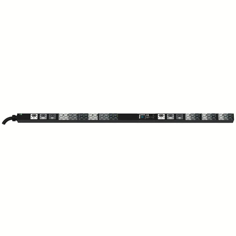 This Panduit G5 Monitored Switched PDU features (21)C13/C15, (21)C13/15/C19/C21 outlets. This PDU is designed with combination outlets which allows the receptacle to be used as an C13/C15/C19 or C21 outlet. It is a 60 amp 208V three phase PDU with an IEC 60309 3P+E 9h 60A (IP44) input plug and a 10 foot (3m) power cord.