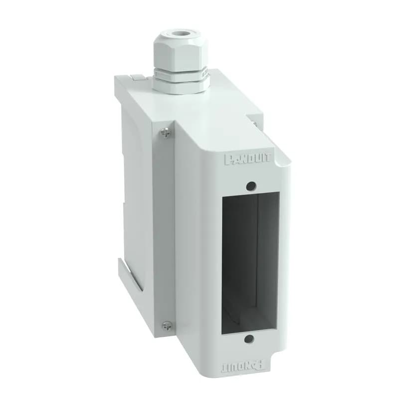 The IndustrialNet DIN Rail Fiber Optic Patch Panel provides fiber protection for terminated distribution style cabling. It can be mounted to a standard 35mm DIN rail and locked in place with adjustable latches, which are designed to allow it to mount on a flat surface. This DIN rail mount enclosure includes a PG21 cable entry gland which includes two inserts for use with a range of fiber cables and 6-32 3/8" Phillips head screws to mount faceplate to patch panel. For use with FAPs and OptiCom Cassettes