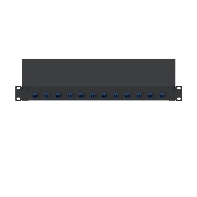 Panduit FD1W12BUDLCZ - The fiber drawer is pre-loaded with 12 blue singlemode duplex LC adapters with zirconia sleeves. It is black powdered coated steel and measures 1.73 inches H x 17.5 inches W x 12.1 inches D (44mm x 445mm x 308mm)