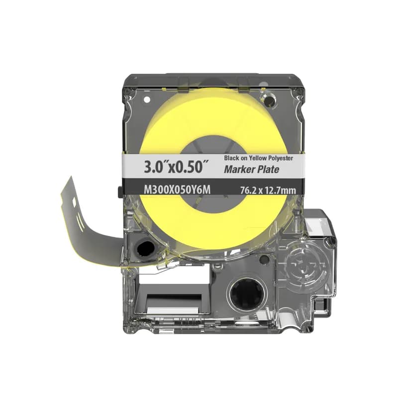 The M300X050Y6M PXE Non-Adhesive Halogen Free Marker Plate offers crisp, clear legends with superior legibility. The marker plate allows for mounting flexibility, attachable in a horizontal or vertical orientation. Designed for use with Panduit PXE MP300 Printer. Polyester/Polyolefin. 3" x 0.50" (76.2 mm x 12.7 mm). Color Yellow. 65 labels per cassette.