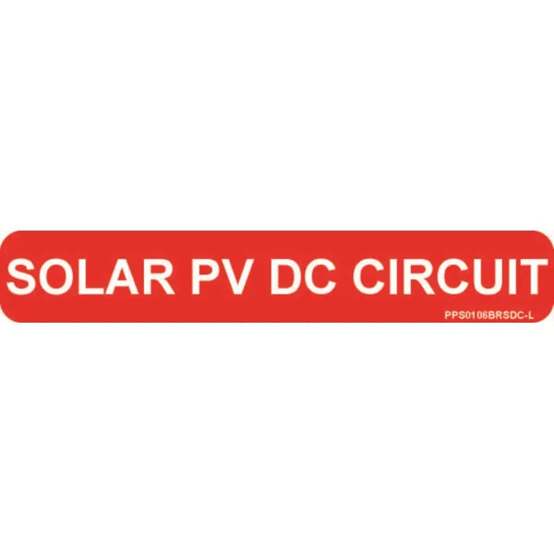 Solar labels are designed for long-term reliability in labeling applications subjected to high ultra violet light exposure. These labels provide reliability in both indoor and outdoor applications and have a clear overlaminate to function in harsh US and Canada environments. Solar Label, 1.00" H x 6.00" W, 'Solar PV DC Circuit' (Legend), Reflective Vinyl Adhesive, White/Red, 50 Labels/Package.