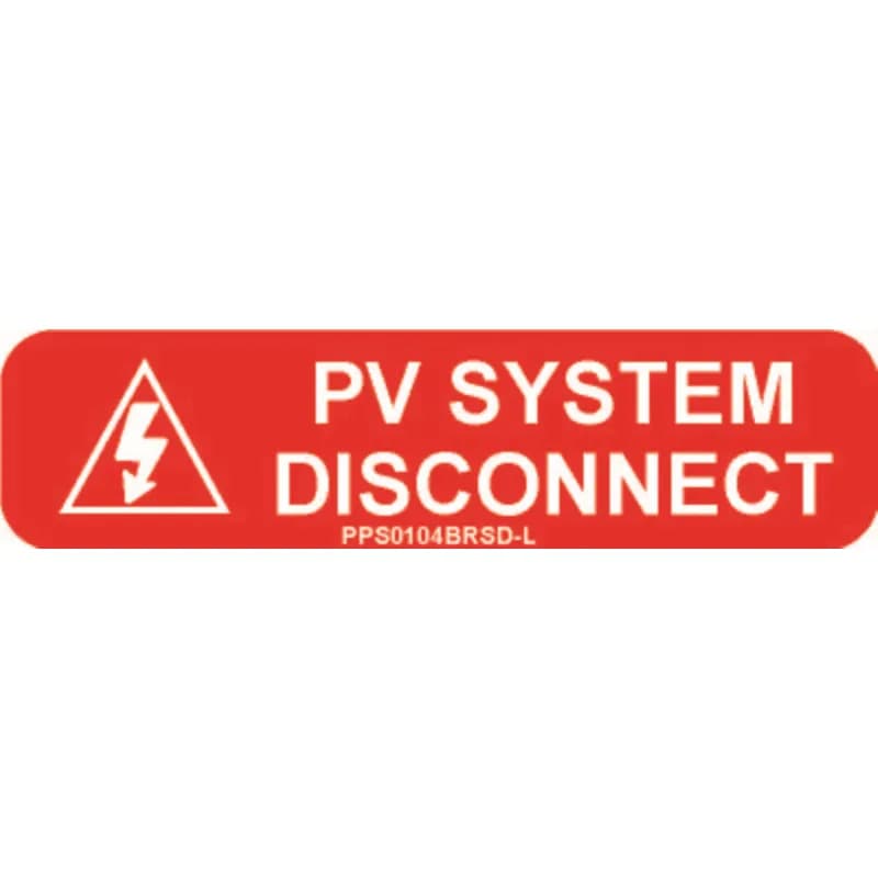 Solar labels are designed for long-term reliability in labeling applications subjected to high ultra violet light exposure. These labels provide reliability in both indoor and outdoor applications and have a clear overlaminate to function in harsh US and Canada environments. Solar Label, 1.00" H x 4.00" W, 'PV System Disconnect' (Legend) with Voltage Symbol, Reflective Vinyl Adhesive, White/Red, 50 Labels/Package.