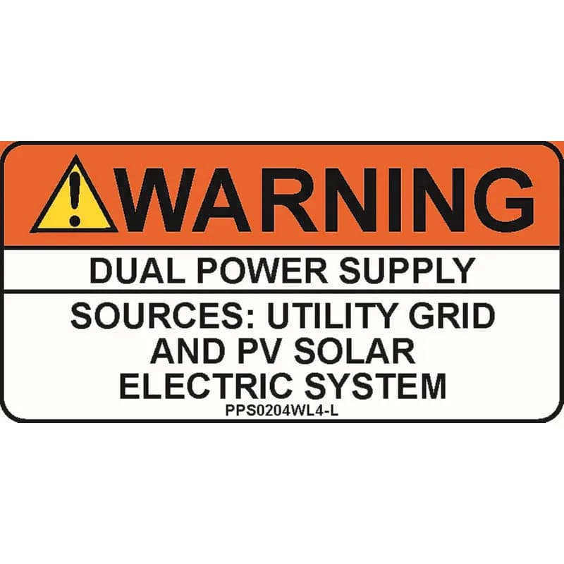 Solar labels are designed for long-term reliability in labeling applications subjected to high ultra violet light exposure. These labels provide reliability in both indoor and outdoor applications and have a clear overlaminate to function in harsh US and Canada environments. Solar Label, 2.00" H x 4.00" W, Warning Header, 'Dual Power Supply' (Legend) with Yellow Caution Symbol, Polyester Adhesive, Black/White/Orange, 50 Labels/Package.