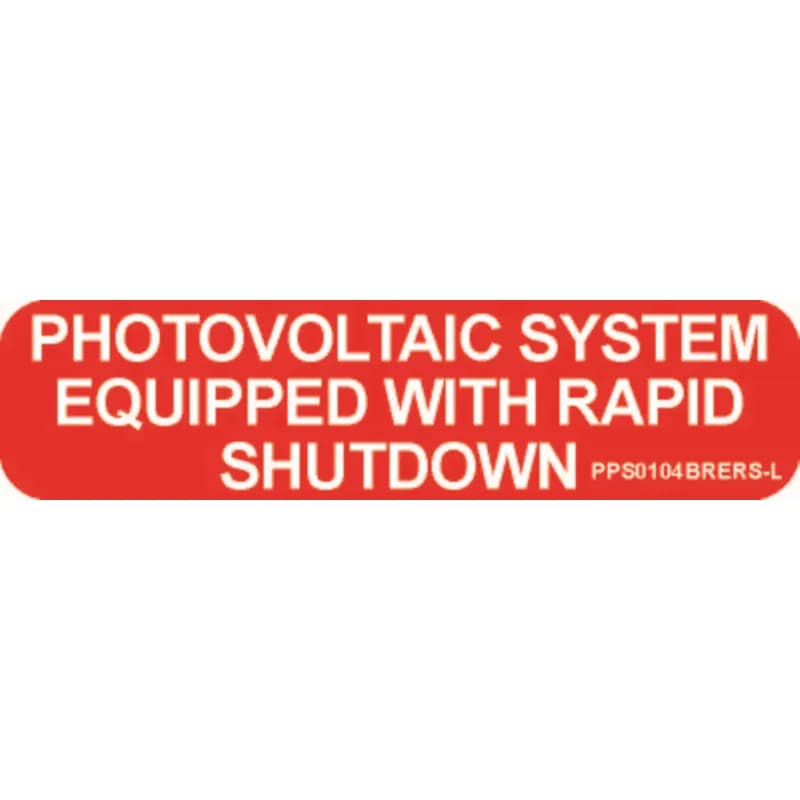 Panduit PPS0104BRERS-L - Solar labels are designed for long-term reliability in labeling applications subjected to high ultra violet light exposure. These labels provide reliability in both indoor and outdoor applications and have a clear overlaminate to function in harsh US and Canada environments. Solar Label, 1.00" H x 4.00" W, 'Photovoltaic System Equipped with Rapid Shutdown' (Legend), Reflective Vinyl Adhesive, White/Red, 50 Labels/Package.