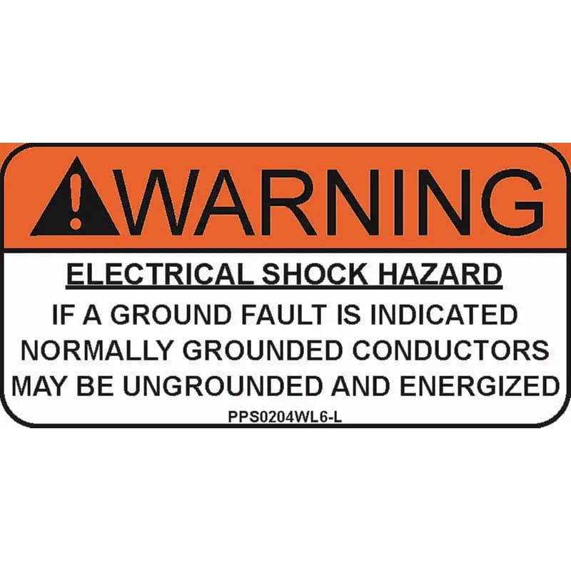 Solar labels are designed for long-term reliability in labeling applications subjected to high ultra violet light exposure. These labels provide reliability in both indoor and outdoor applications and have a clear overlaminate to function in harsh US and Canada environments. Solar Label, 2.00" H x 4.00" W, Warning Header, 'Electrical Shock Hazard If A Ground Fault Is Indicated' (Legend) with Caution Symbol, Polyester Adhesive, Black/White/Orange, 50 Labels/Package.