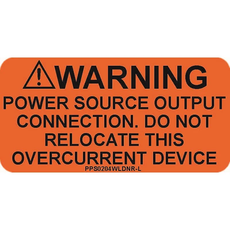 Solar labels are designed for long-term reliability in labeling applications subjected to high ultra violet light exposure. These labels provide reliability in both indoor and outdoor applications and have a clear overlaminate to function in harsh US and Canada environments. Solar Label, 2.00" H x 4.00" W, Warning Header, 'Power Source Output Connection. Do Not Relocate this Overcurrent Device.' (Legend) with Caution Symbol, Polyester Adhesive, Black/Orange, 50 Labels/Package.