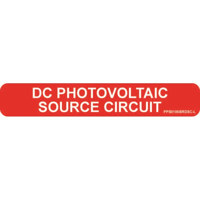 Solar labels are designed for long-term reliability in labeling applications subjected to high ultra violet light exposure. These labels provide reliability in both indoor and outdoor applications and have a clear overlaminate to function in harsh US and Canada environments. Solar Label, 1.00" H x 6.00" W, 'DC Photovoltaic Source Circuit' (Legend), Reflective Vinyl Adhesive, White/Red, 50 Labels/Package.