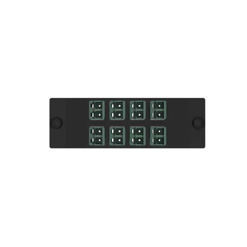 Panduit FAP8WCGRGRDLCZ - The Opticom LC fiber adapter panel is OM4 and is loaded with 8 LC duplex fiber optic adapters. The fiber optic adapters are Keyed C-Green on the user side and Non-keyed on the service side and has zirconia split sleeves.
