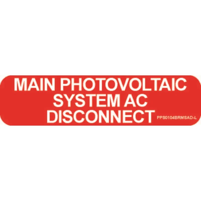 Panduit PPS0104BRMSAD-L - Solar labels are designed for long-term reliability in labeling applications subjected to high ultra violet light exposure. These labels provide reliability in both indoor and outdoor applications and have a clear overlaminate to function in harsh US and Canada environments. Solar Label, 1.00" H x 4.00" W, 'Main Photovoltaic System AC Disconnect' (Legend), Reflective Vinyl Adhesive, White/Red, 50 Labels/Package.