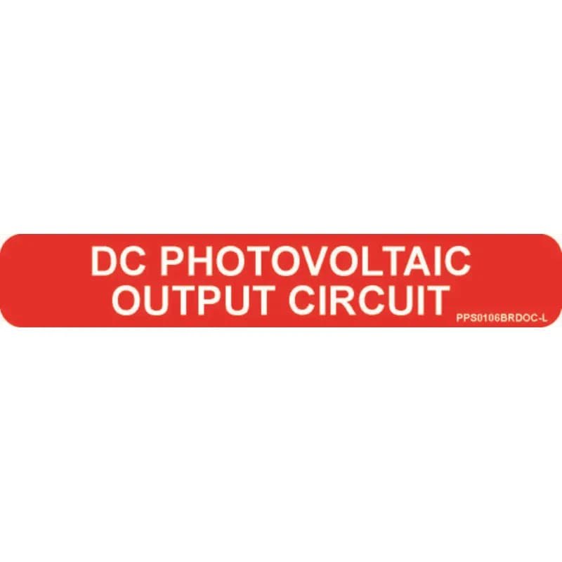 Solar labels are designed for long-term reliability in labeling applications subjected to high ultra violet light exposure. These labels provide reliability in both indoor and outdoor applications and have a clear overlaminate to function in harsh US and Canada environments. Solar Label, 1.00" H x 6.00" W, 'DC Photovoltaic Output Circuit' (Legend), Reflective Vinyl Adhesive, White/Red, 50 Labels/Package.