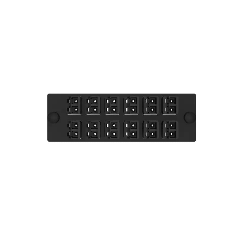 Panduit FAP12WABLBLDLCZ - The Opticom LC fiber adapter panel is OM4 and is loaded with 12 LC duplex fiber optic adapters. The fiber optic adapters are Keyed A-Black on the user side and Non-keyed on the service side and has zirconia split sleeves.