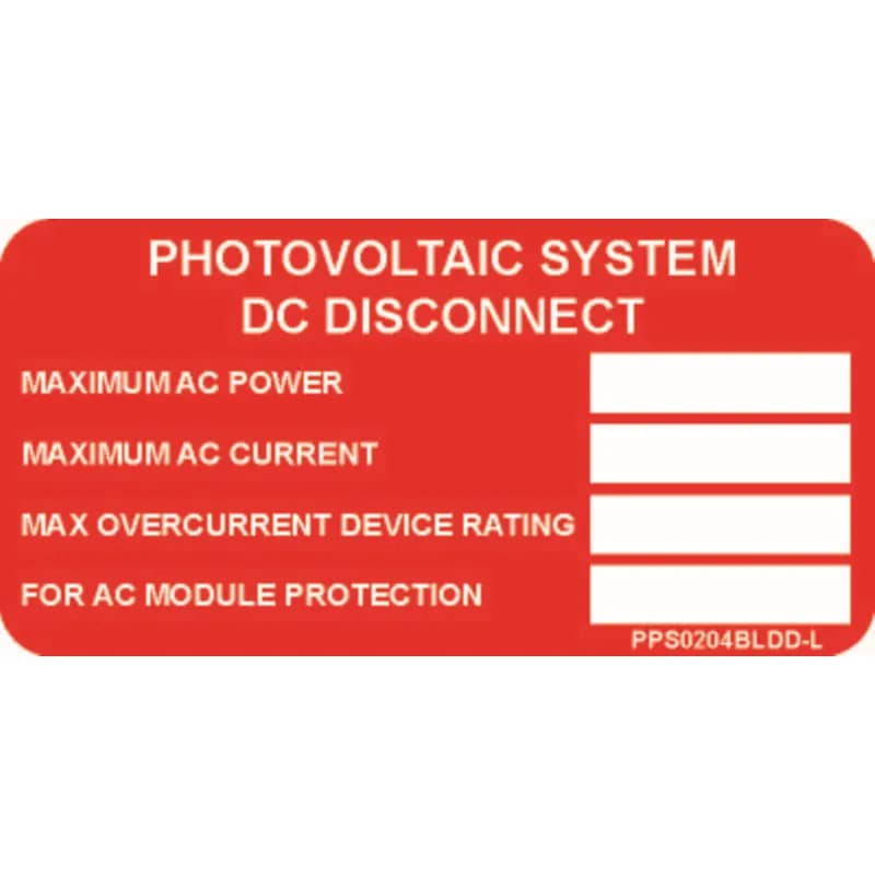 Solar labels are designed for long-term reliability in labeling applications subjected to high ultra violet light exposure. These labels provide reliability in both indoor and outdoor applications and have a clear overlaminate to function in harsh US and Canada environments. Solar Label, 2.00" H x 4.00" W, 'Photovoltaic System DC Disconnect' (Legend), Polyester Adhesive, White/Red, 50 Labels/Package.