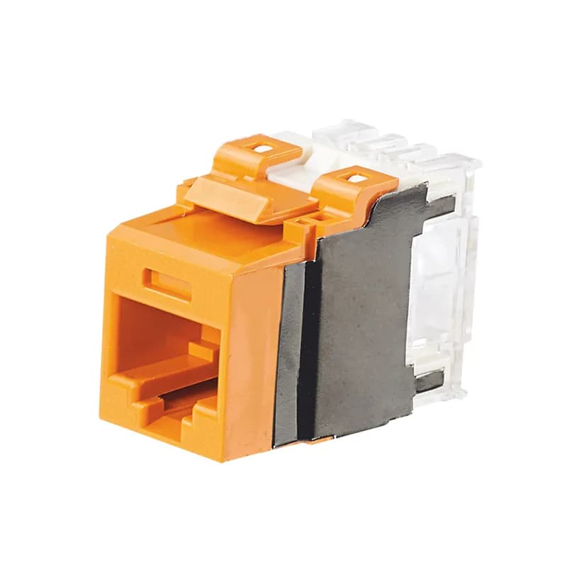 Panduit NK6X88MOR-Q - The NetKey Cat 6A UTP RJ45 Punchdown Keystone Jack Module is designed to terminate 4-pair, 22-26 AWG twisted pair cable. Each jack is 100% factory tested to exceed industry standard performance requirements. Contacts are plated with 50 microinches of gold for superior performance. Jacks are individually serialized, and are compatible with keystone interfaces such as NetKey Faceplates, Modular Patch Panels, and Surface Mount Boxes. The module is orange and includes 25 per package.