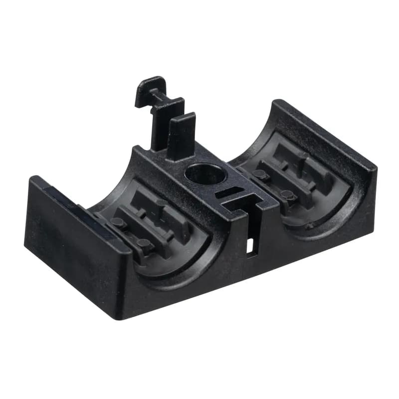 Panduit HV19CC2-C370 - Panduit HV19CC2-C370 is a two-position half clamp that pairs with another to form a fully secured cable clamp. These come with rubber compressible inserts to accommodate .59" to .75" (15-19mm) range-taking over cables, pipes or others. Housings are made of heat-stabilized glass-filled nylon black in color. Rubber cushion inserts are black in color. These are sold in packages of 100 pieces (bag contents provide 50 finished clamps).
