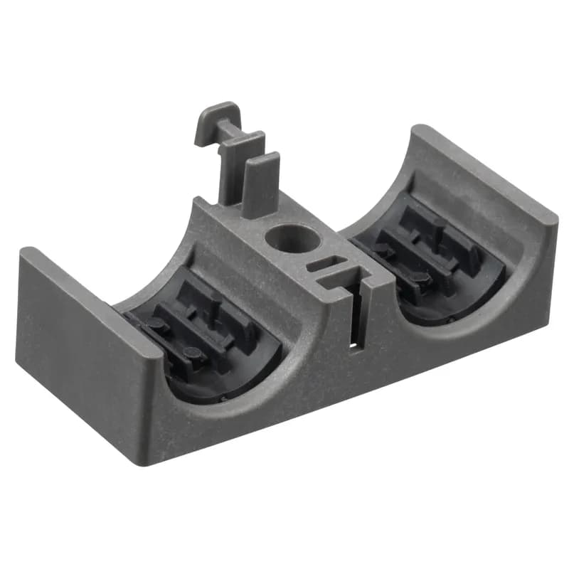 Panduit HV23CC2-C378 - Panduit HV23CC2-C378 is a two-position half clamp that pairs with another to form a fully secured cable clamp. These come with rubber compressible inserts to accommodate .75" to .90" (19-23mm) range-taking over cables, pipes or others. Housings are made of heat-stabilized glass-filled nylon grey in color. Rubber cushion inserts are black in color. These are sold in packages of 100 pieces (bag contents provide 50 finished clamps).