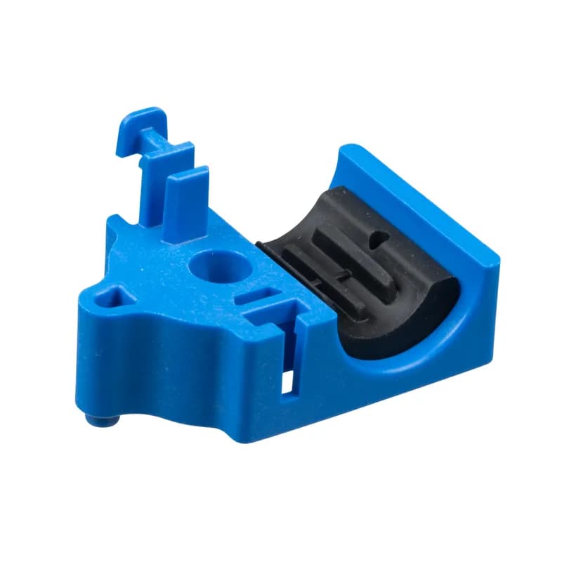Panduit HV15CC1-C376 - Panduit HV15CC1-C376 is a single-position half clamp that pairs with another to form a fully secured cable clamp. These come with rubber compressible inserts to accommodate .43" to .59" (11-15mm) range-taking over cables, pipes or others. Housings are made of heat-stabilized glass-filled nylon blue in color. Rubber cushion inserts are black in color. These are sold in packages of 100 pieces (bag contents provide 50 finished clamps).