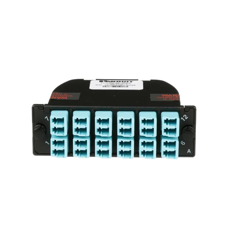 OM4 24-FIBER TOTAL, AQUA ADAPTER, ZIRCONIA SPLIT SLEEVE, OPTIMIZED LOW LOSS, LC DUPLEX TO MTP (MALE); METHOD B - B1 (1-1 ARRAY)