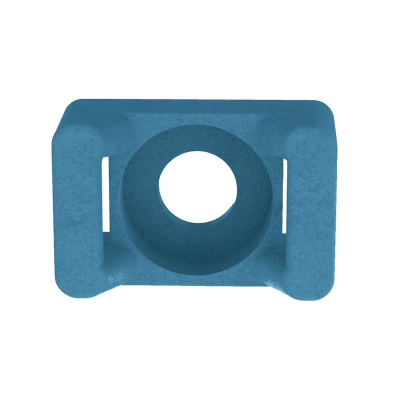 Panduit TM2S8-C96A Cable Tie Mounts are designed to help the food and beverage industries meet manufacturing safety standards. In addition to their metal detectability, their antimicrobial properties help to reduce the growth of harmful bacteria fungus and mold on the surface of the part only. These mounts are used with Miniature, Intermediate and Standard cross section cable ties. Use with #8 (M4) screws. Made of Metal Detectable Nylon 6.6, are blue in color, and come in packages of 100.