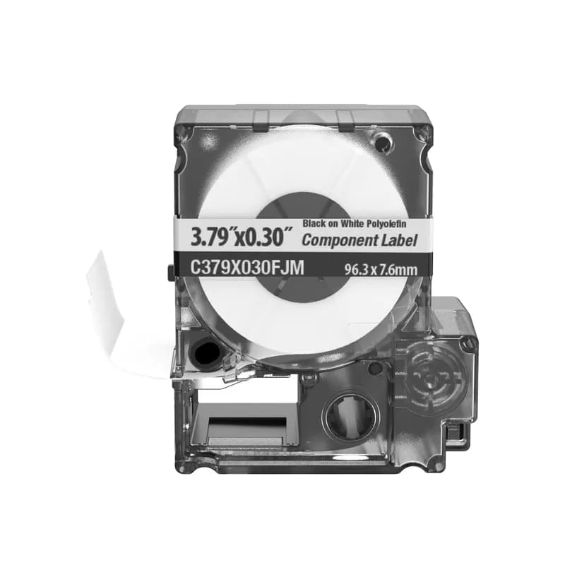Panduit C379X030FJM - The C379X030FJM Network Component label cassette includes both label material and ribbon to make changing labels easy. Die-cut labels designed to provide maximum quality for identifying patch panels, faceplates, punch-down blocks, and other network systems hardware. Temperature Range: -40 F to 180 F (-40 C to 82 C). Adhesive Polyolefin material. Six-Port Identifier. 3.79" x 0.30" (96.3 mm x 7.6 mm) Color White. 60 labels per cassette. 1 piece package quantity.