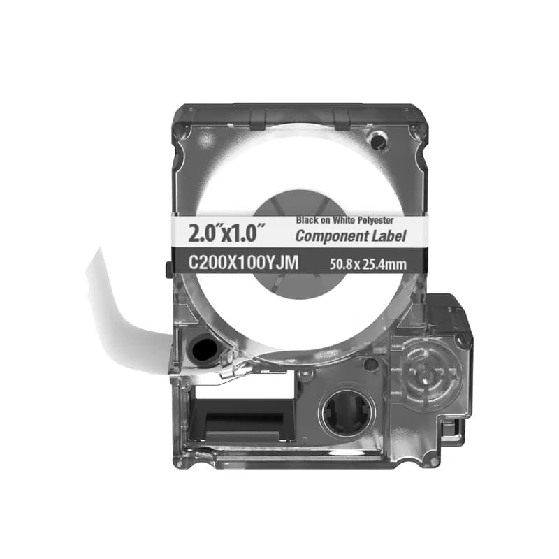 Panduit C200X100YJM - The C200X100YJM Adhesive Polyester Component Label Cassette includes both Label Material and Ribbon for easy changeover. Temperature Range: -40 F to 302 F (-40 C to 150 C). For use with the MP300 printer. 2.00" x 1.00" (50.8 mm x 25.4 mm). Color White. 140 Labels per Cassette. 1 Cassette per Package.